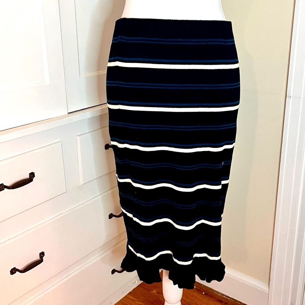 Max Studio Pencil Skirt Ruffle Hem Black Striped Detailing